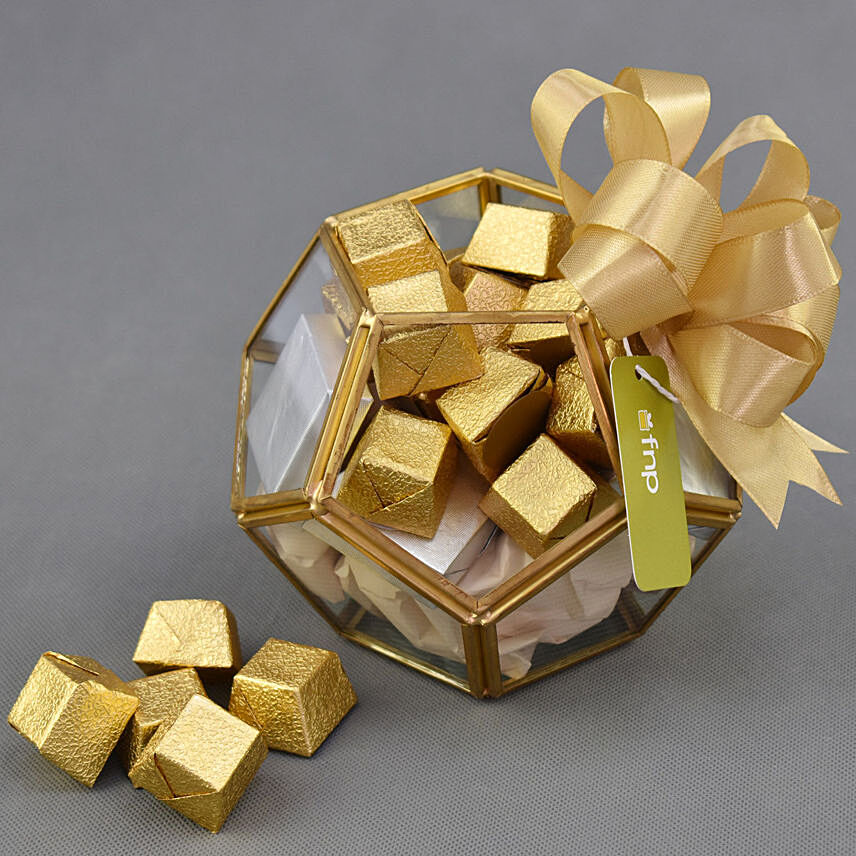 Assorted Gourmet Chocolates in Glass Box: Dubai Chocolates
