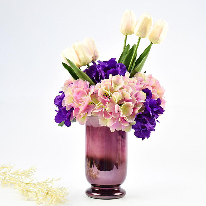 Artificial Tulips with Mutlicolor Hydrangea: Artificial Flowers 