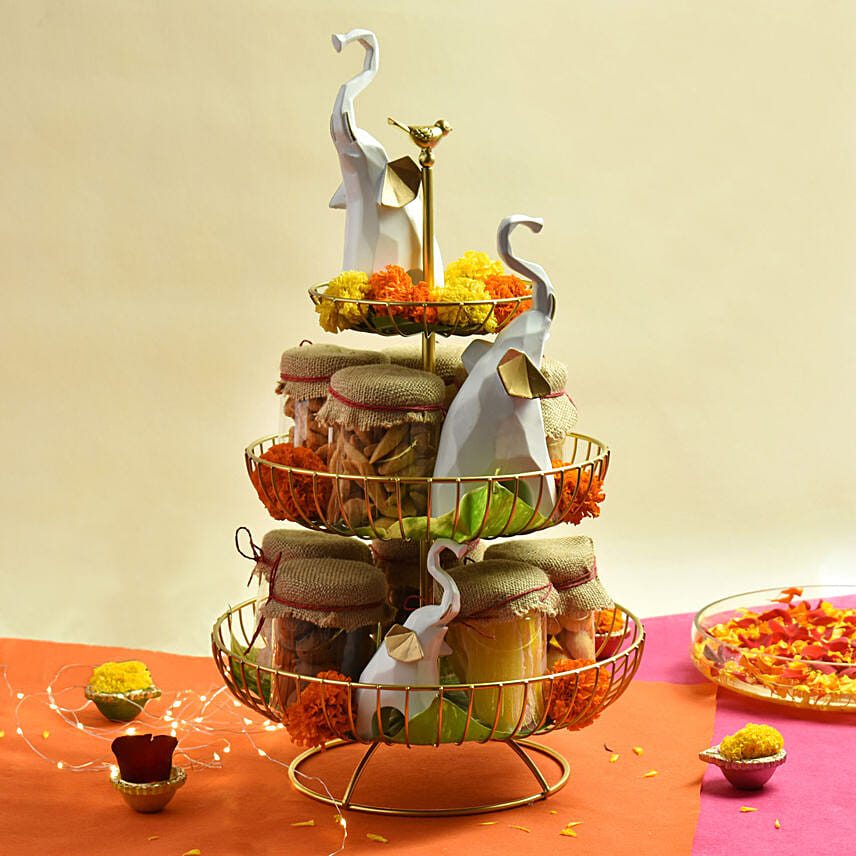 Tiers of Happiness: Diwali Flowers and Sweets