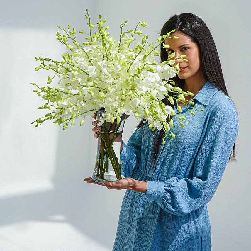 40 White Orchid Arrangement: Sympathy & Funeral Flowers to Dubai