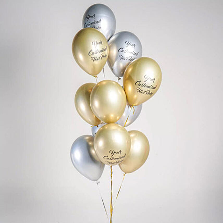 Gold and silver with Customized Text Balloons: Helium Balloons Delivery