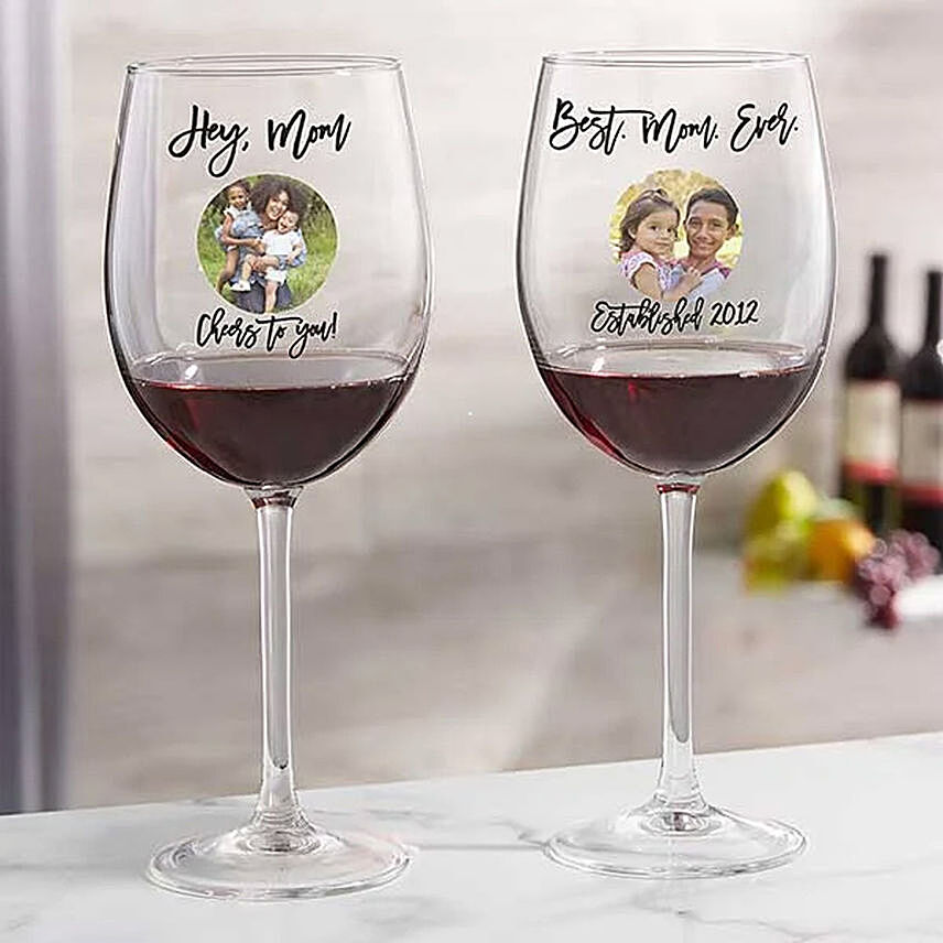 Personalized Photo Wine Glasses Set for Mom	: Personalized Gifts for Mother's Day