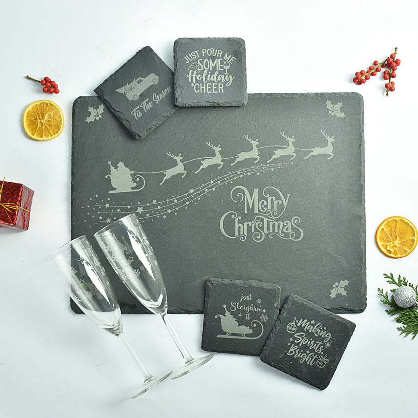 Sleighin Santa Slate Board Set With Glasses: Christmas Gifts for Husband