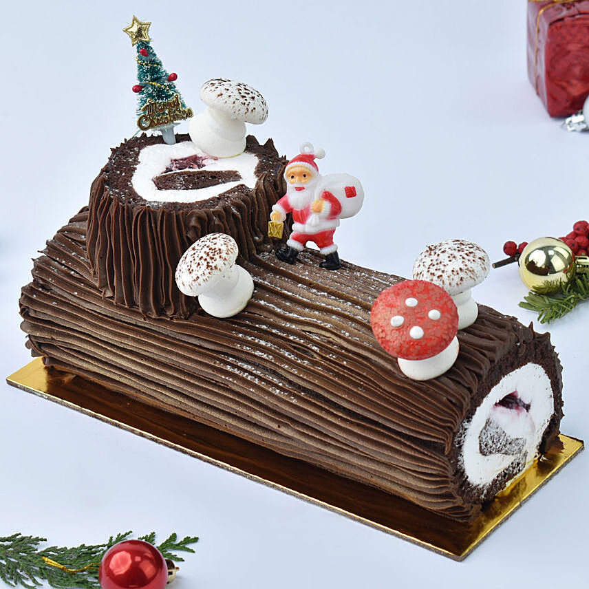 Merry Christmas Chocolate Log Cake 1 Kg: Christmas Gifts for Boyfriend