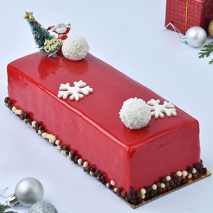 Merry Christmas Red Velvet Log Cake 1 Kg: Christmas Gifts for Coworker