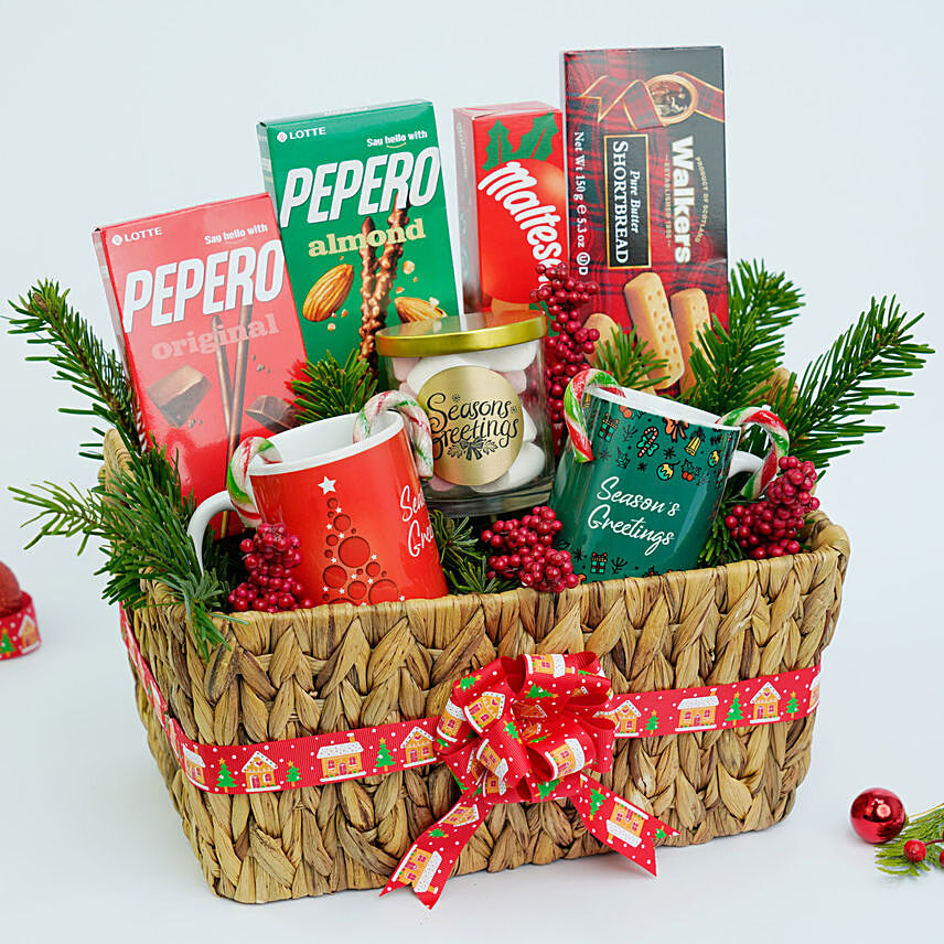 Warm and Chocolaty Chirtsmas Wishes Basket: Christmas Gifts for Her