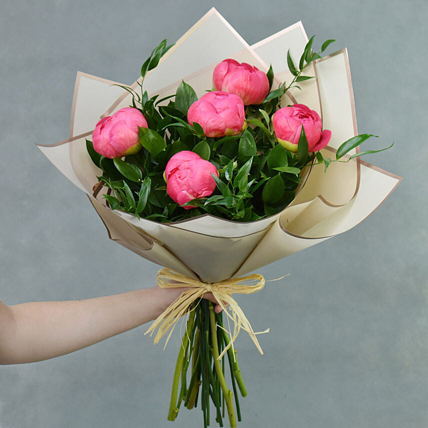 Delightful Coral Peonies Bunch: Peony Bouquet
