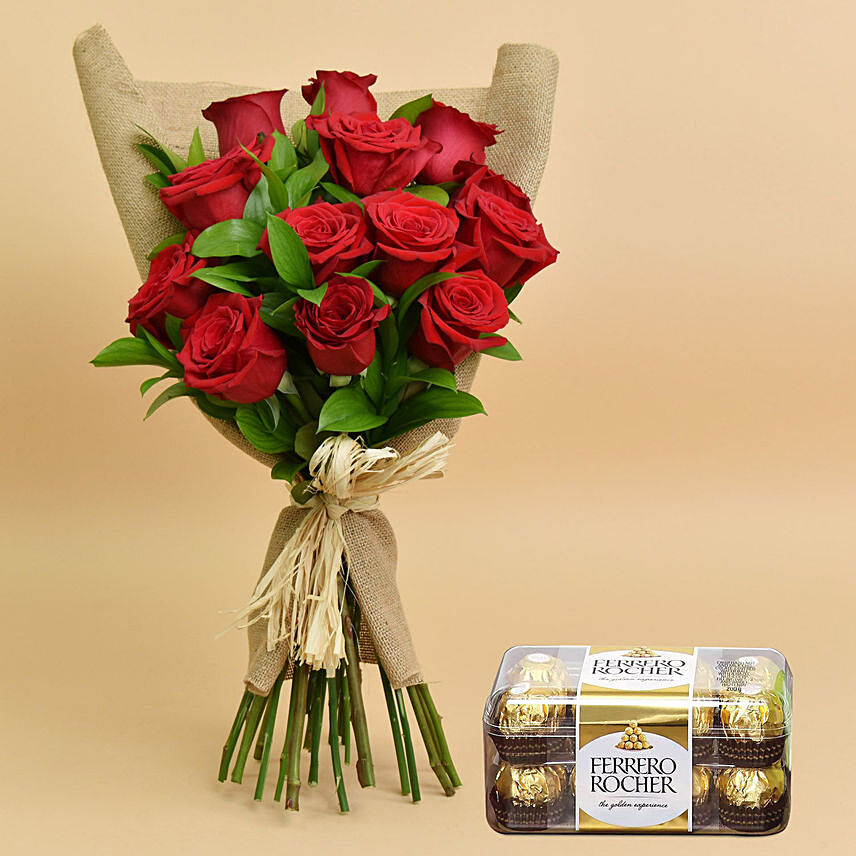 Valentines 12 Roses Bouquet And Chocolates: Chocolate Delight