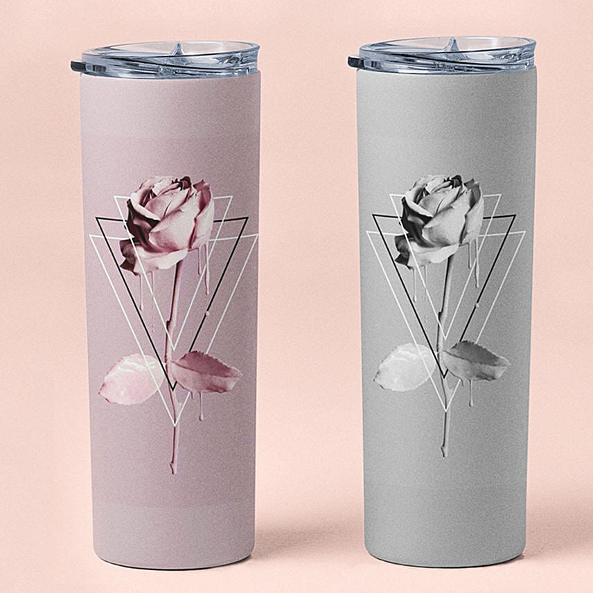 Rose Theme Tumbler Set: Propose Day Personalised Gifts