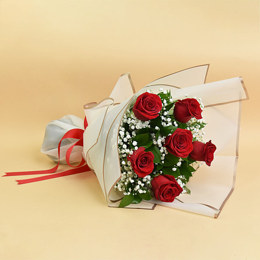 Valentines 6 Roses Bouquet: Promise Day Gift Idea 