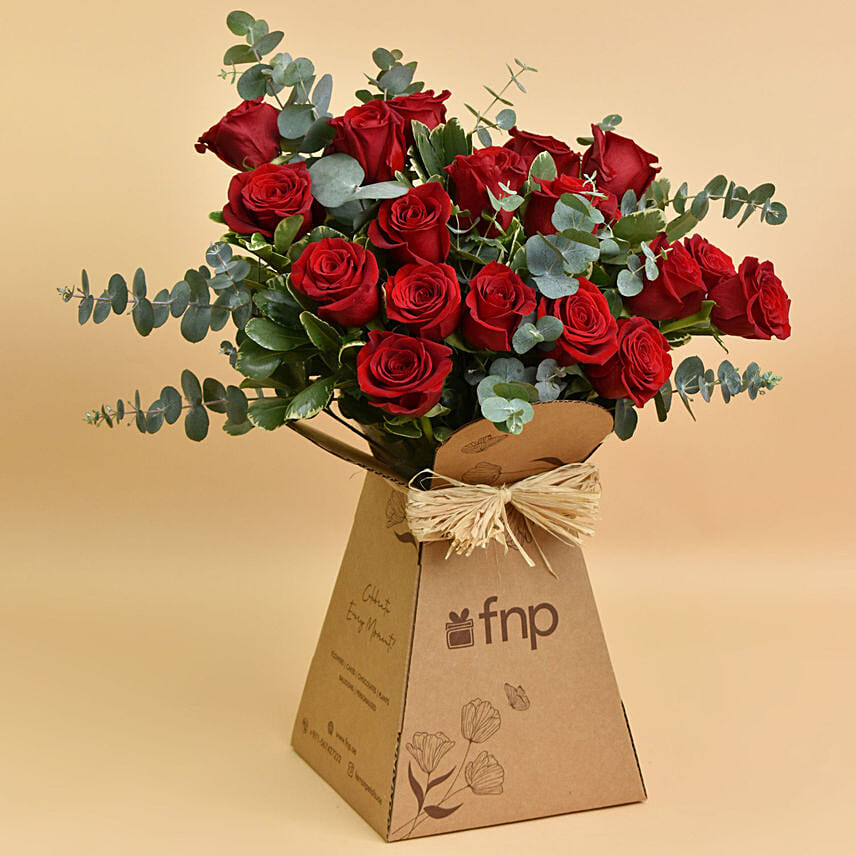 20 Red Roses Hand Bouquet: Valentine Flowers for Husband
