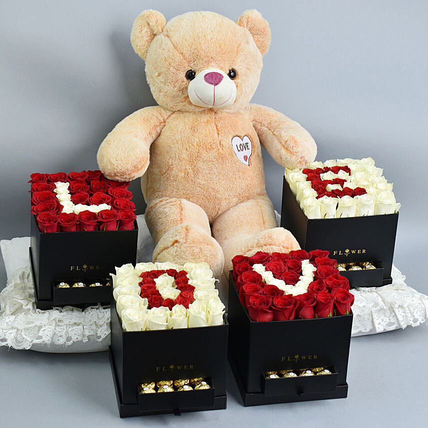 Love Box and Big Teddy: Valentine Day Flowers to Fujairah