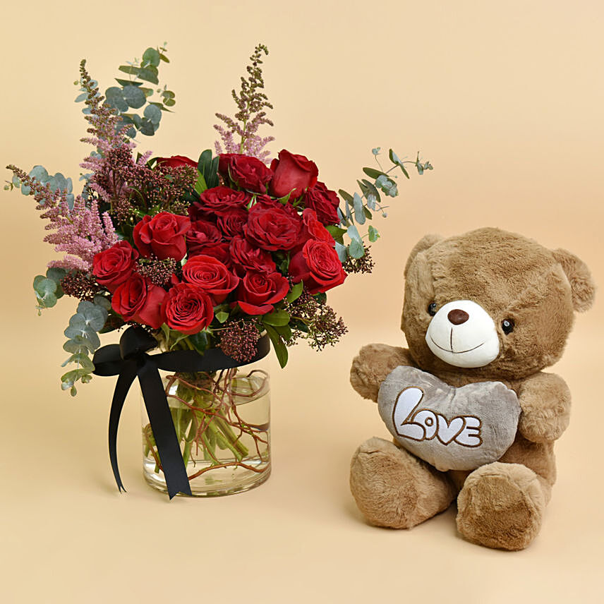 Roses Seduction and Teddy: Valentines Day Flowers and Teddy Bears