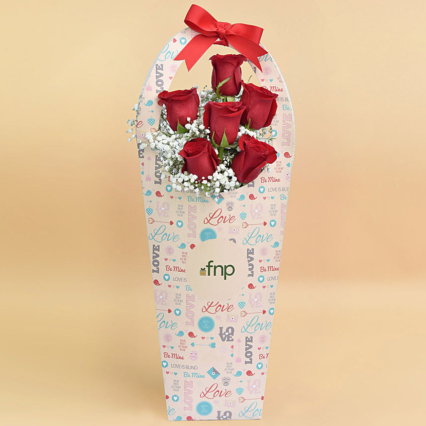 6 Red Rose in a Sleeve Box: Valentine Flower Arrangements