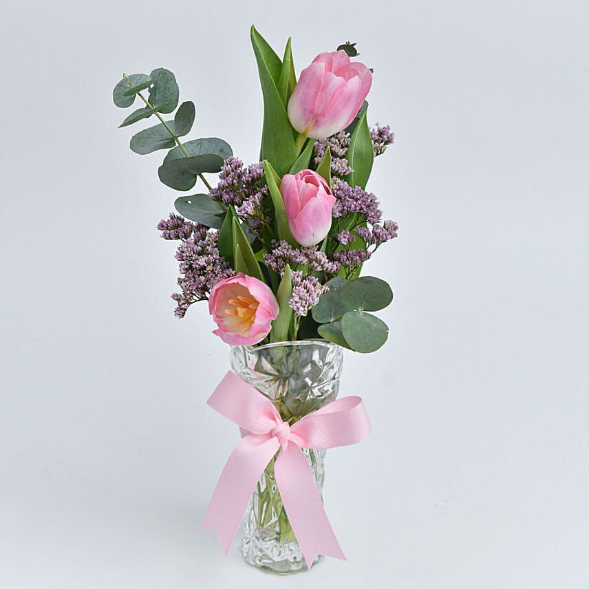 Three Tulip in a Vase: Happy Women's Day Flowers
