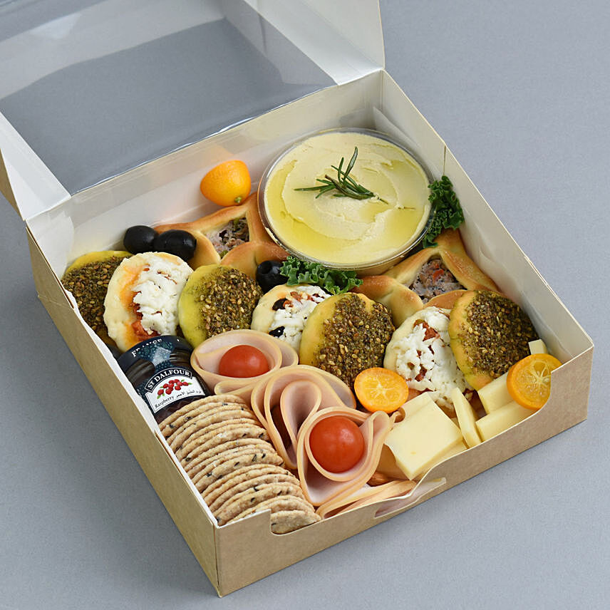 Breads and Dips Breakfast Box: Bakery and Snacks