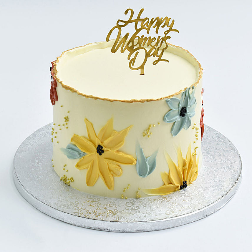 Womens Day Special Red Velvet Floral Cake: Women's Day Theme Cake