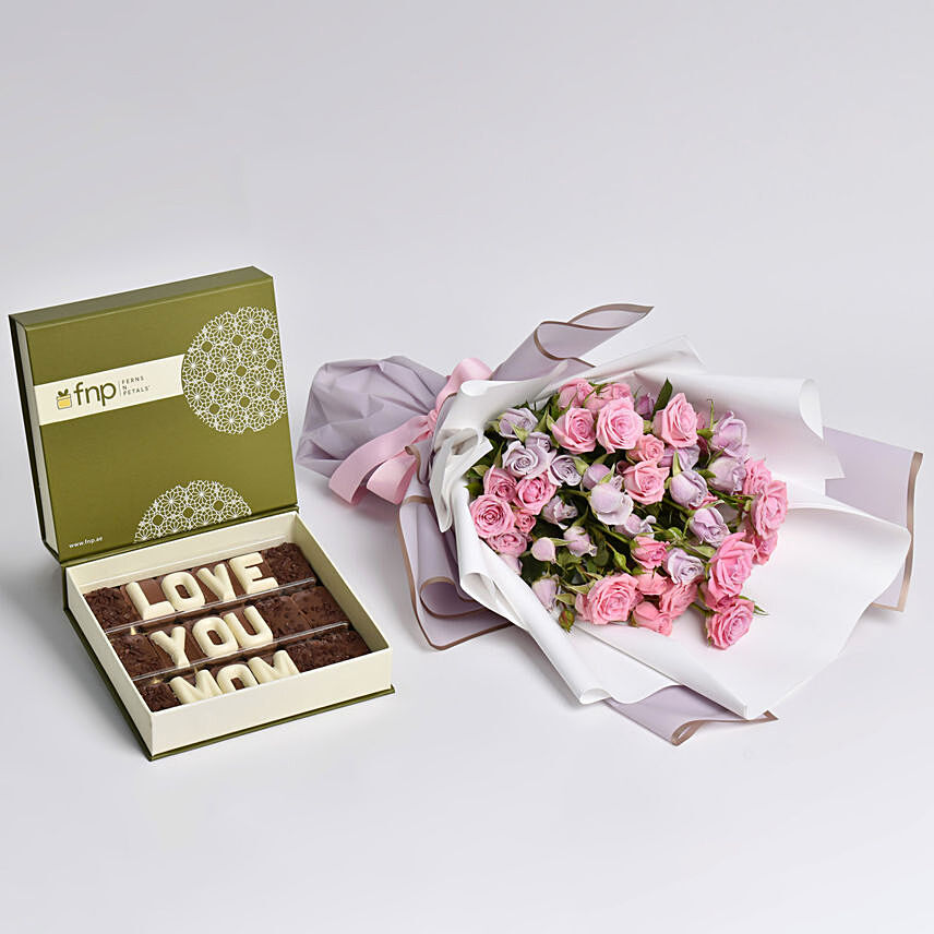Purple and Pink Spray Roses Bunch And Chocolates: 