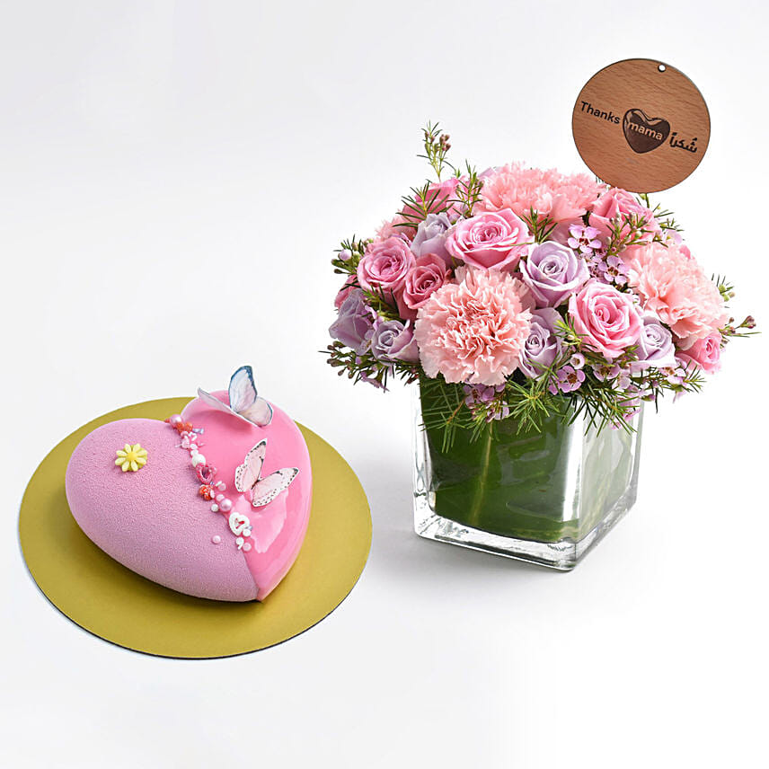 Thanks Mama Flowers Arrangement And Cake: Mothers Day Combos