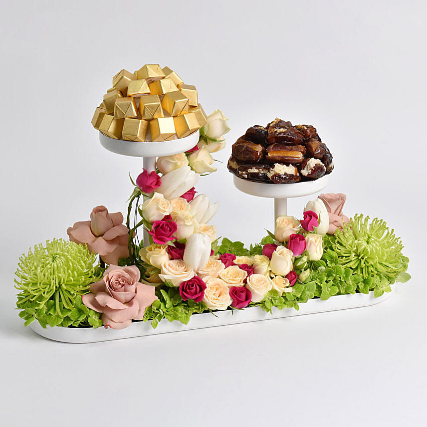 Crescent Moon Flowers with Treats: Ramadan Flower Arrangements