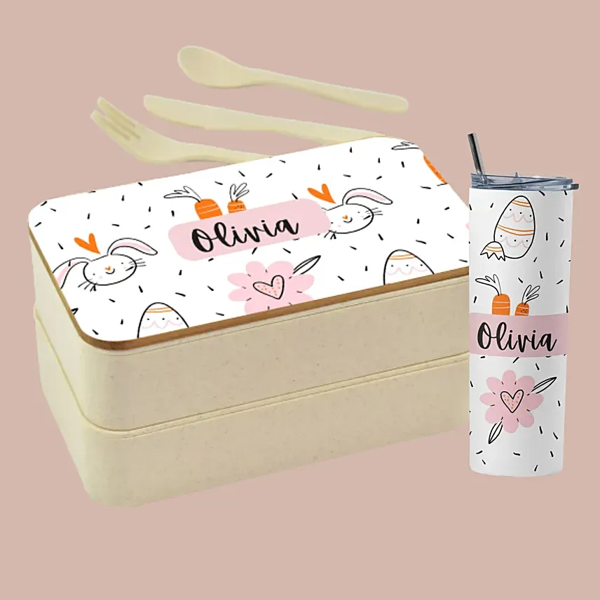 Easter Bunny Personalised Lunch Box and Tumbler: Easter Personalised Gifts