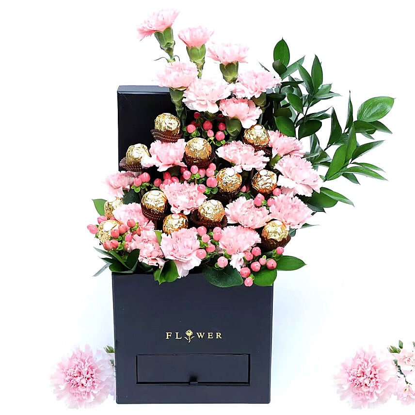 Affairs of Hearts Arrangement: Flowers and Chocolates for Mothers Day