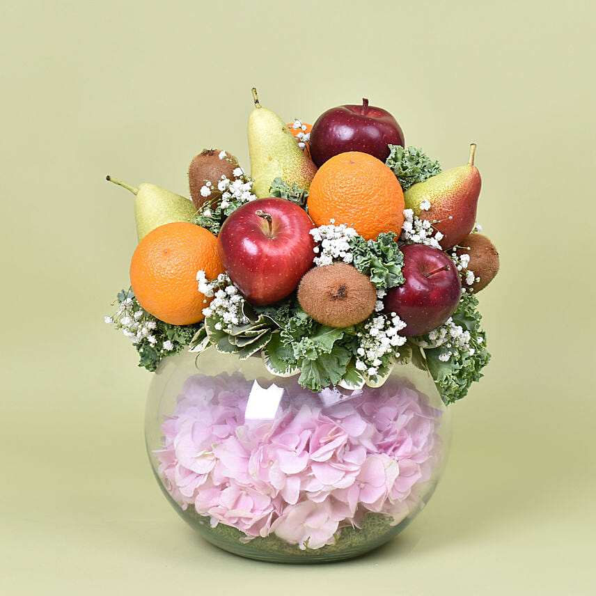 Fruits Bouquet on a Fish Bowl: Flowers N Fruits
