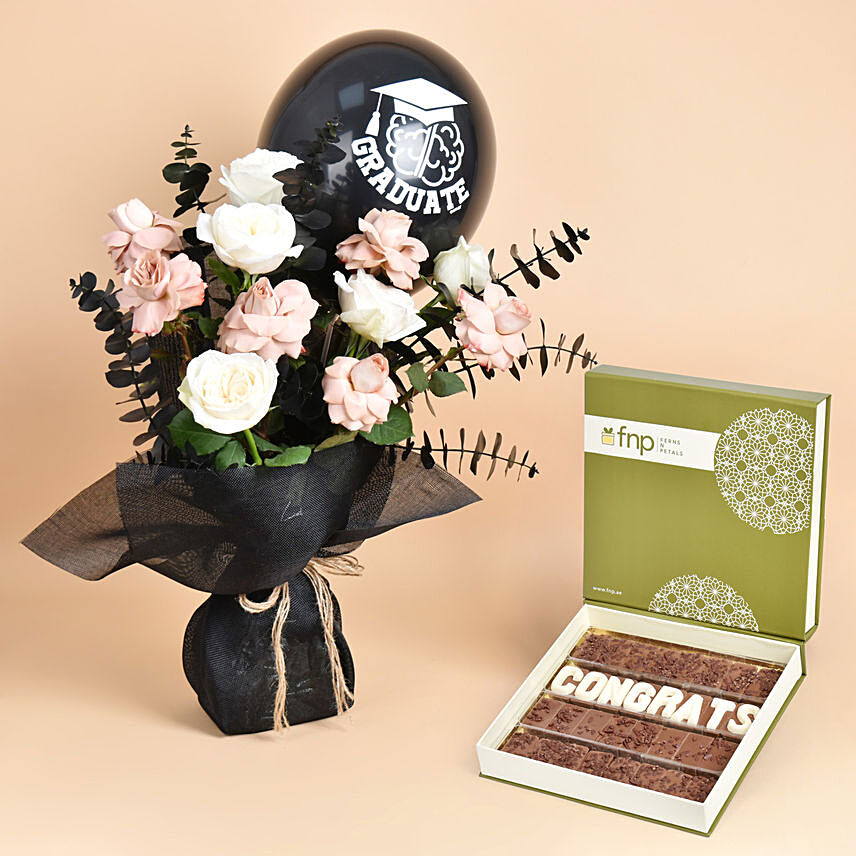 Celebrate Graduation Flowers Bouquet With Chocolates: Graduation Flowers