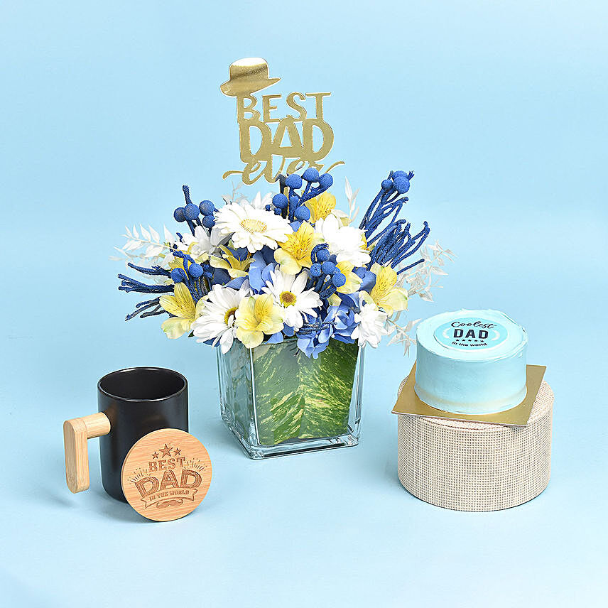 Best Dad Ever Flowers Cake N Mug: Fathers Day Gift Combo