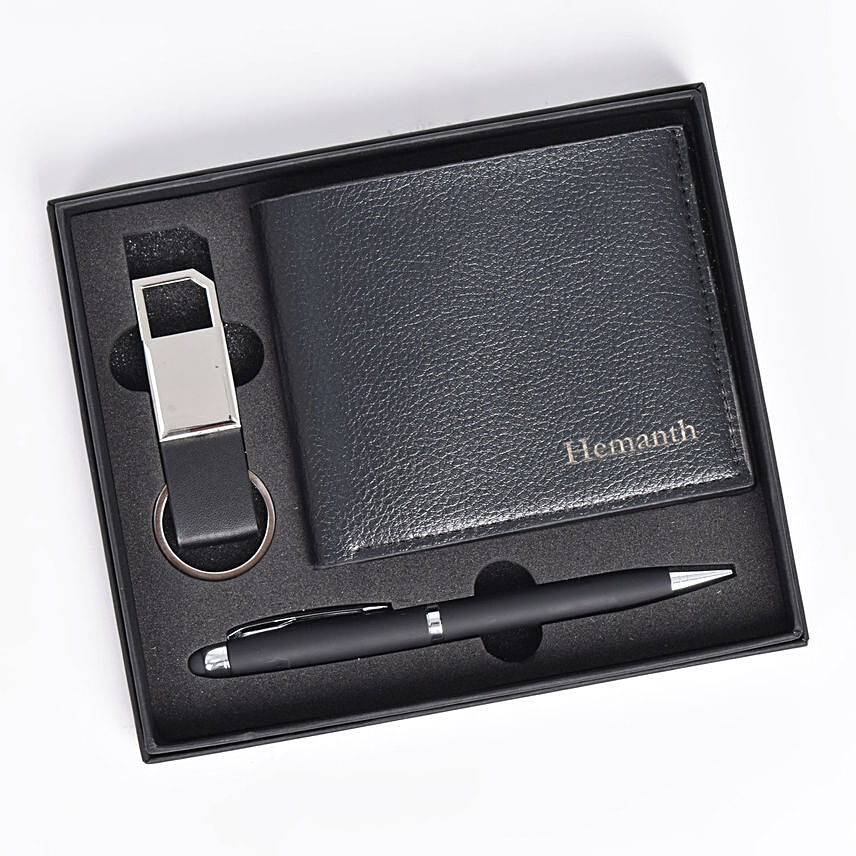 Leather Pen Keychain Wallet Gift Set: 