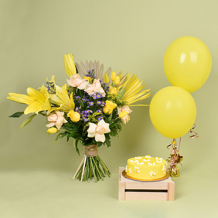 Big Smiles Yellow Combo: Flower Bouquets - 1 Hour & Same Day Delivery