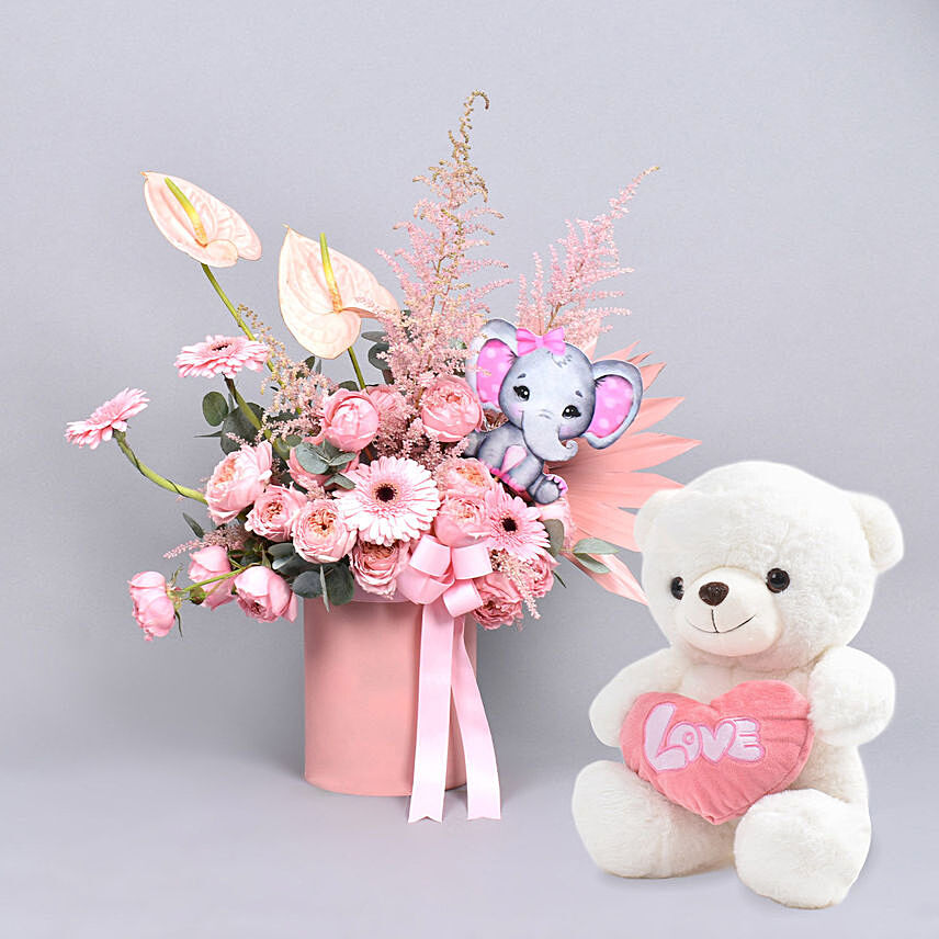 Sending Love To Baby Girl: Flowers and Teddy Bears 