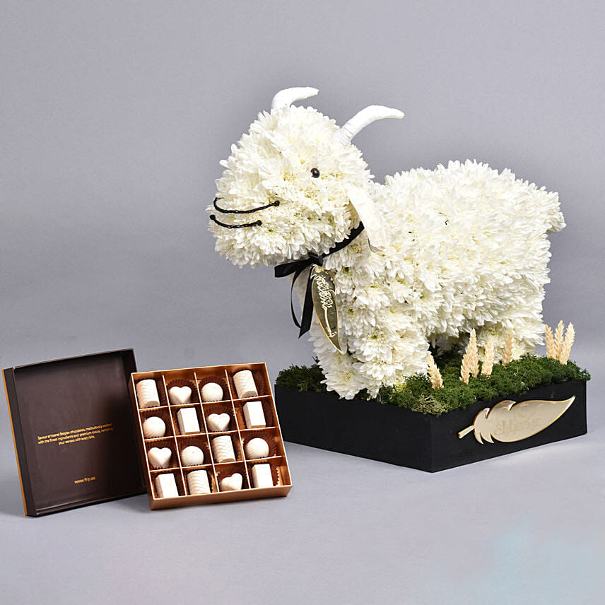 Eid AL Adha Wishes with Premium Belgian CHocolate: Eid Flowers 
