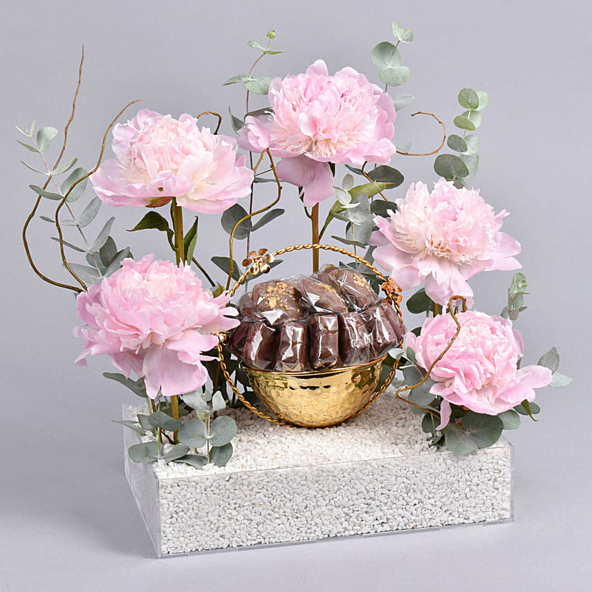 Peonies Beauty With Chocolates: Eid Mubarak Flowers