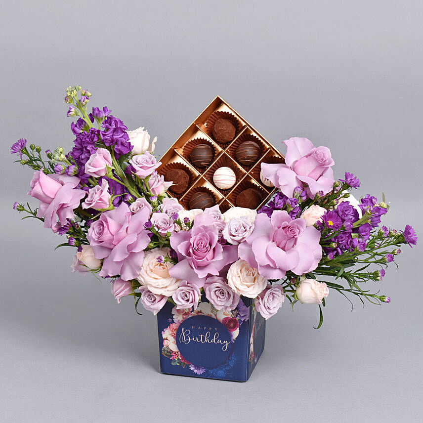 Birthday flowers with Premium Belgian Chocolates: Flowers and Chocolate Delivery