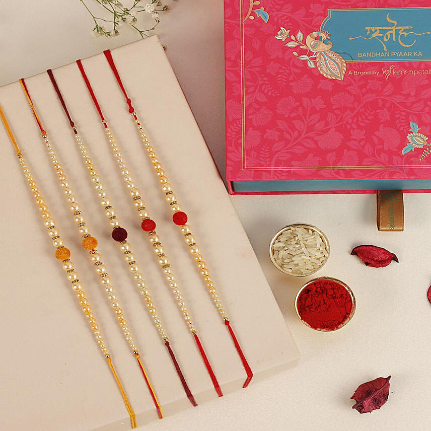 Sneh Radiant Pearls Rakhi Set: Set of 5 Rakhi