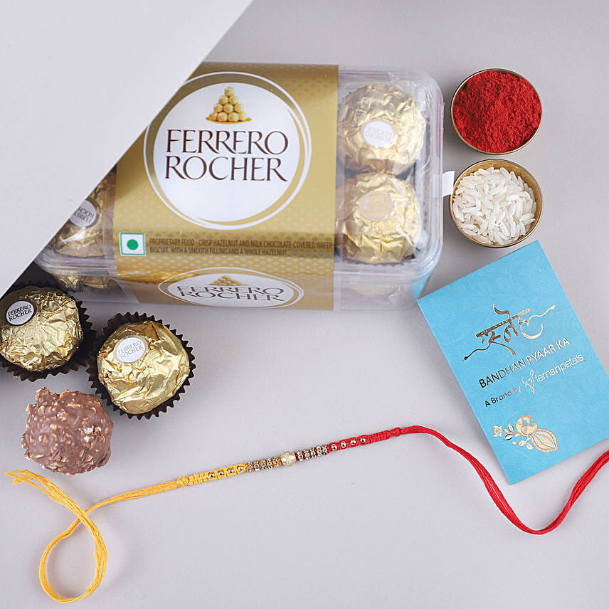 Sneh Shining Beads Rakhi & Ferrero Rochers: Rakhi With Chocolates 