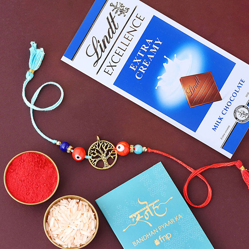 Sneh Tree Of Life Meenakari Rakhi & Lindt: Rakhi With Chocolates