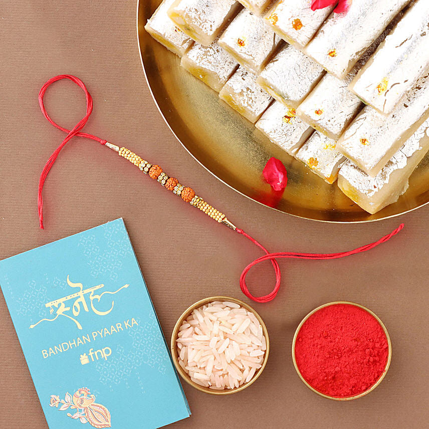 Sneh Feng Shui Rudraksha Rakhi & Kaju Roll: Rudraksha Rakhi 