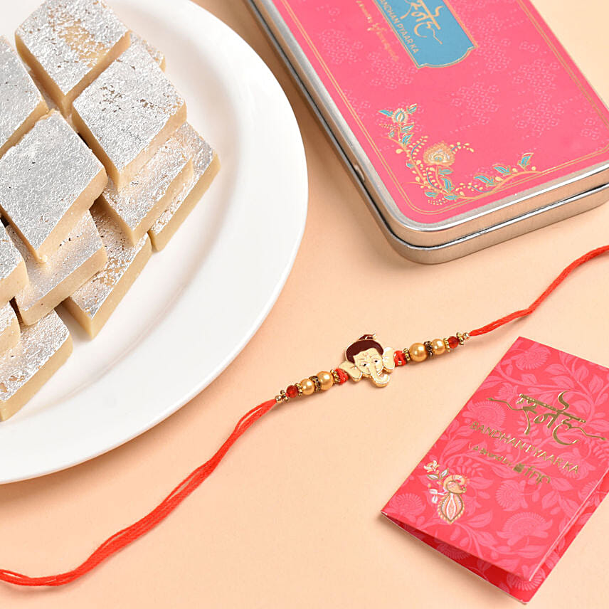 Bal Ganesha Rakhi with Delicious Kaju Katli: Raksha Bandhan Sweets