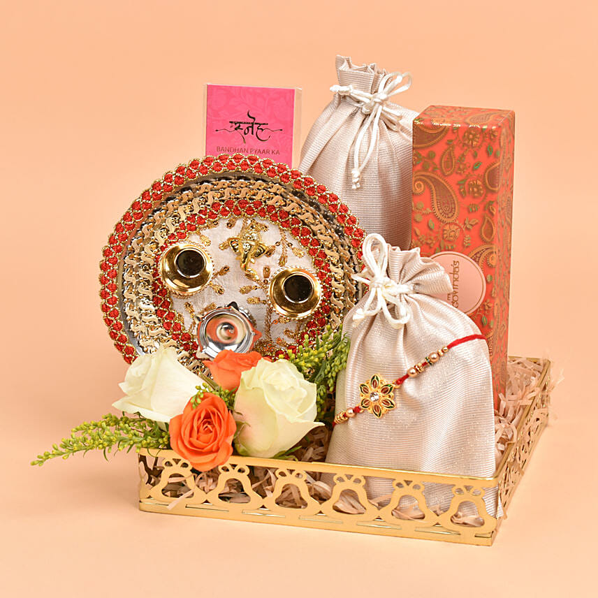 Rakhi Hamper with Pooja Thali & Edibles: Rakhi Gift Hampers