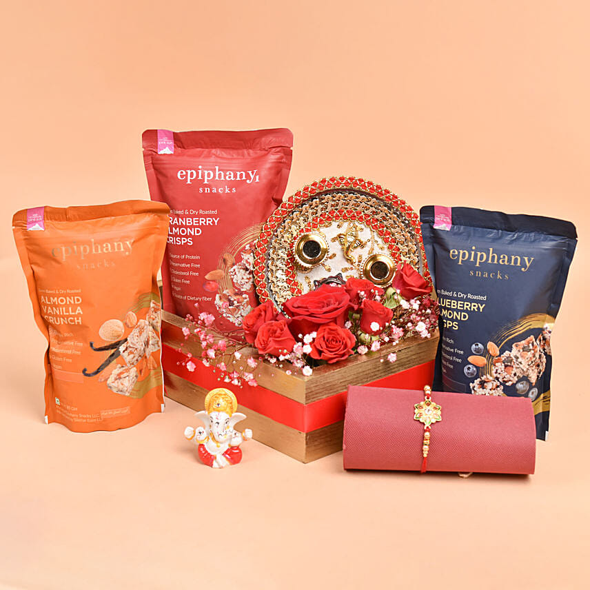 Rakhi with Gluten Free Edibles Hamper: Rakhi Gift Hampers For Brother