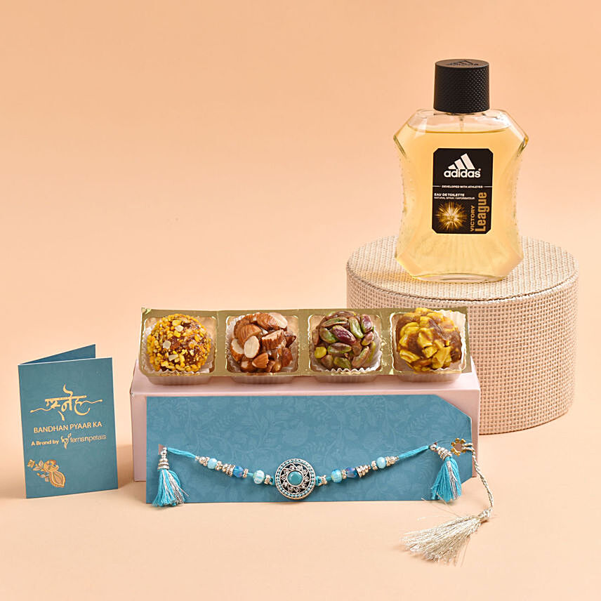 Rakhi with Perfumes and Sweets: Rakhi Gift Hampers