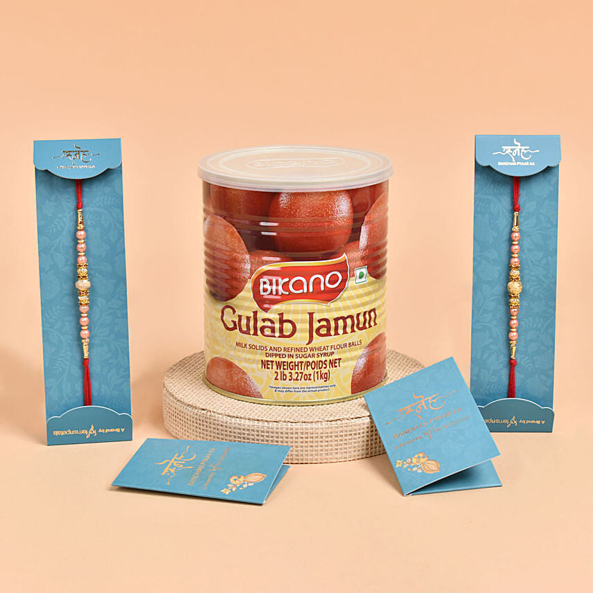 Set of 2 Rakhi with 1Kg Gulabjamun: Raksha Bandhan Sweets