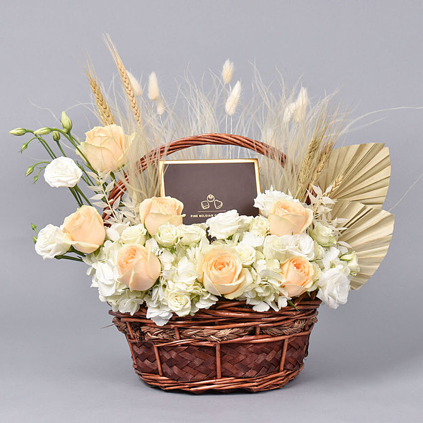 Basket of Flowers and Belgian Chocolates: Flowers and Chocolates 