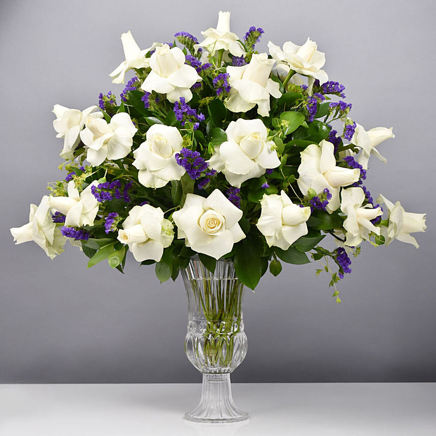 Beauty of White and Blue Flowers Vase: Boss Day Flowers