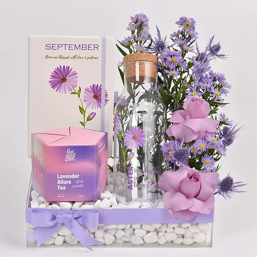 September Birthday Wishes with Aster Flowers: Purple Roses Bouquet