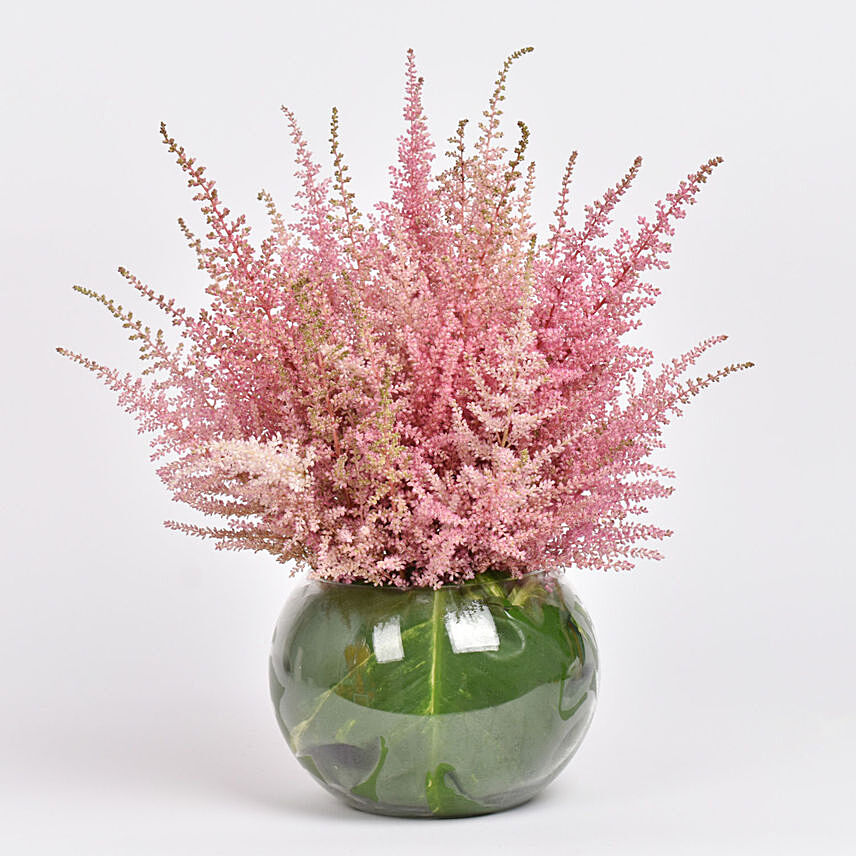 Pink Astilbe Vase Arrangement: Table Centerpieces
