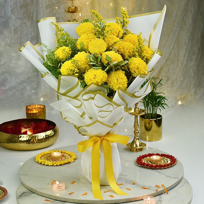 Marigold Flowers Bouquet: Ganesh Chaturthi Gifts
