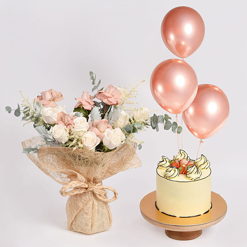 Rose Affection Cake and Balloons: Flowers for Boss Day
